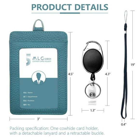 *♪ Brand new Lake Blue Leather card holder lanyard, ID, badge holder *♪ - Picture 6 of 8